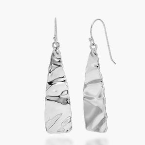 Tapered Drop Silver Earrings Wrinkle Design