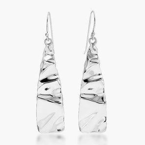 Tapered Drop Silver Earrings Wrinkle Design